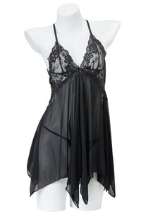 Black Tulle Deep V Neck Straps Lingerie