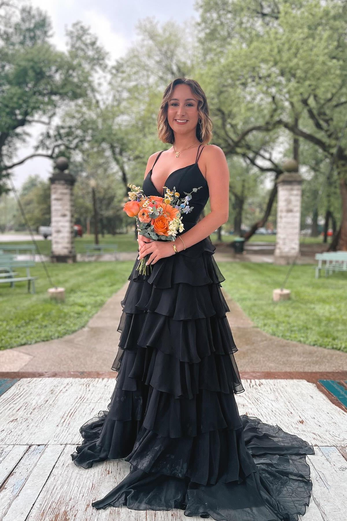 Fuchsia Straps A-line Layers Long Prom Dress