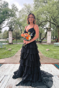 Fuchsia Straps A-line Layers Long Prom Dress