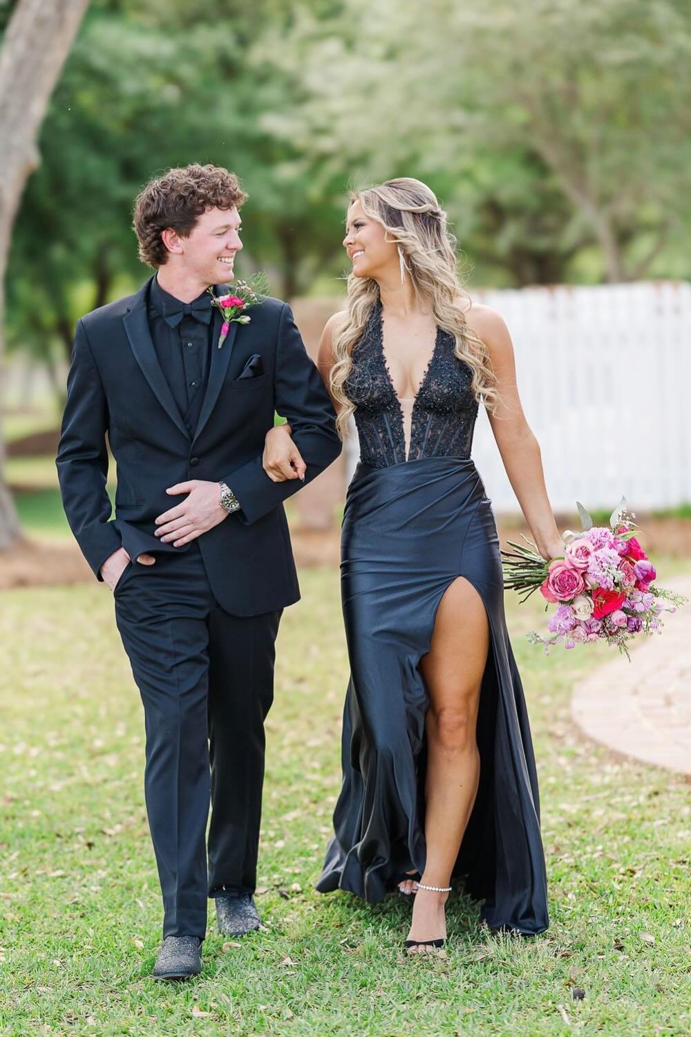 Halter Green Appliques Satin Ruched Prom Dress