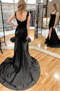 Red Off-Shoulder Floral Mermaid Long Prom Dress with Slit