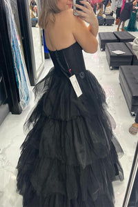 Hot Pink Strapless Layers Tulle A-line Long Prom Dress