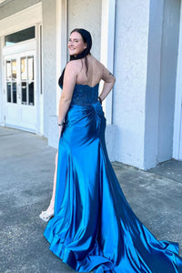 Sweetheart Red Sequin Ruched Satin Long Formal Dress