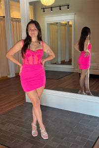 Black Straps Beaded Sheath Satin Homecoming Dress