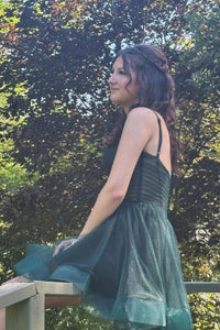 Hot Pink V Neck Straps Tulle Homecoming Dress