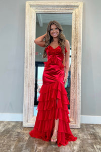 Straps Yellow Ruffled Long Dress with Rosette