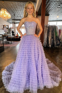 Light Blue Beaded  Formal Dress with Slit