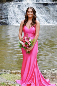 Spaghetti Straps Light Blue Appliques Mermaid Formal Dress