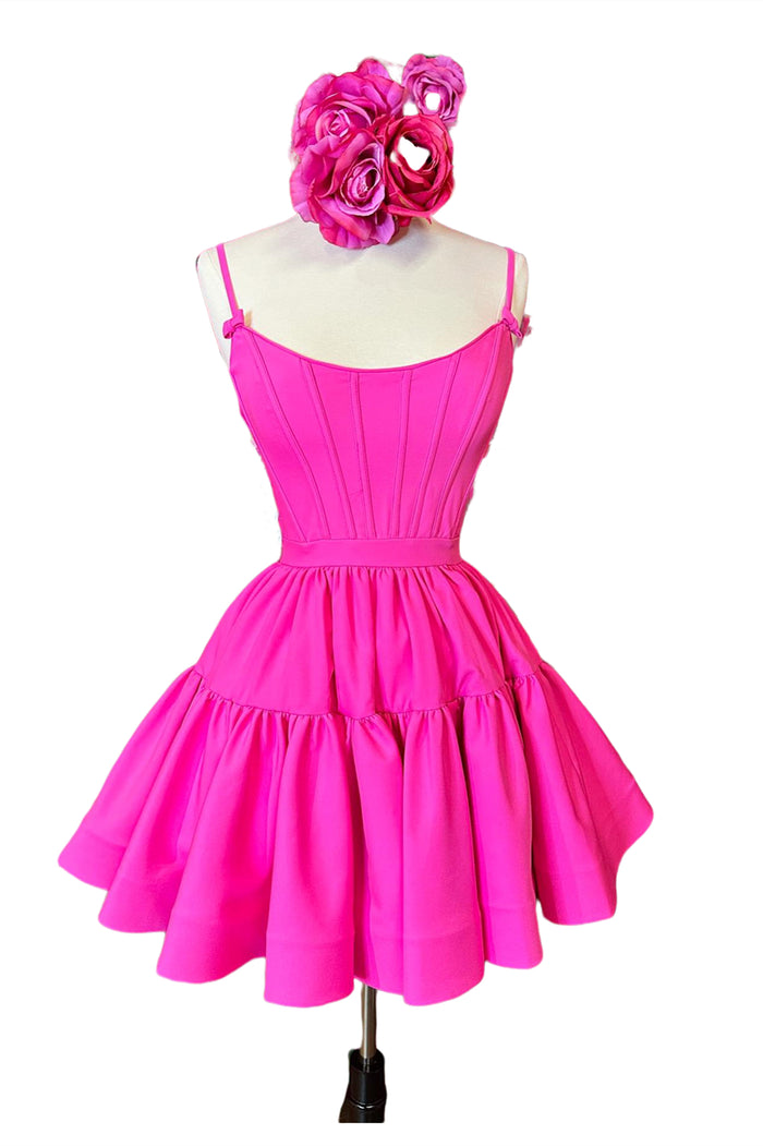 Fuchsia A-line Ruffled Lace-Up Homecoming Dress