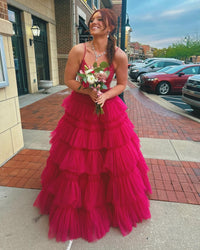 Lilac Floral Layers Spaghetti Straps Long Prom Dress