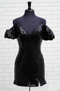 Royal Blue Plunging Off-the-Shoulder Sequins Sheath Homecoming Dress