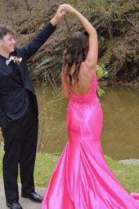 Spaghetti Straps Light Blue Appliques Mermaid Formal Dress