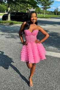 Sweetheart Periwinkle A-line Tiered Ruffle Short Homecoming Dress