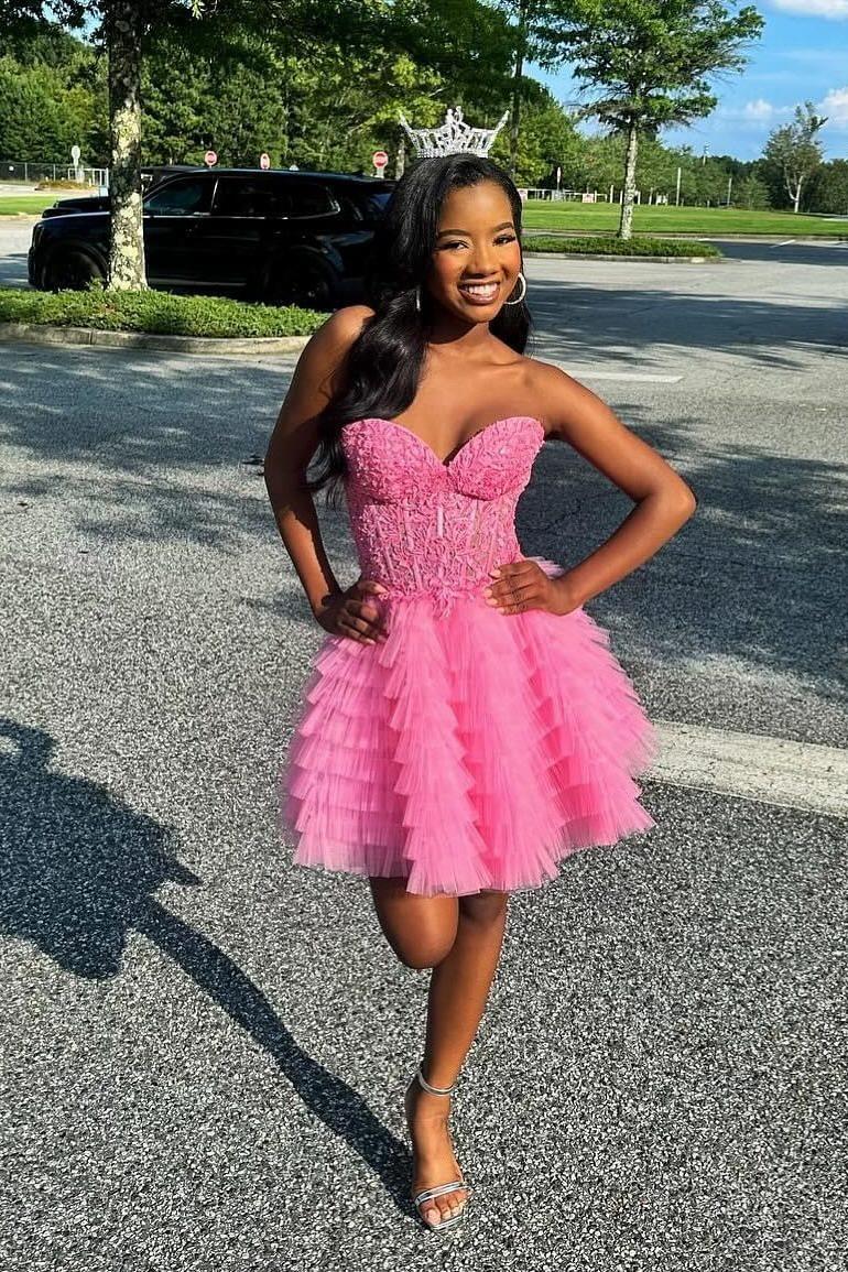 Sweetheart Periwinkle A-line Tiered Ruffle Short Homecoming Dress