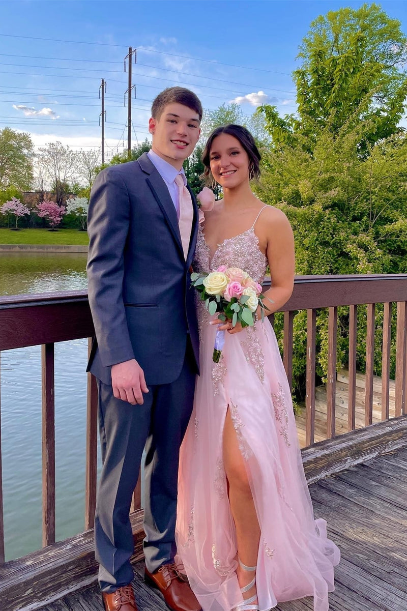 Sage Green Floral Appliques Straps A-Line Prom Dress