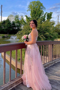 Sage Green Floral Appliques Straps A-Line Prom Dress