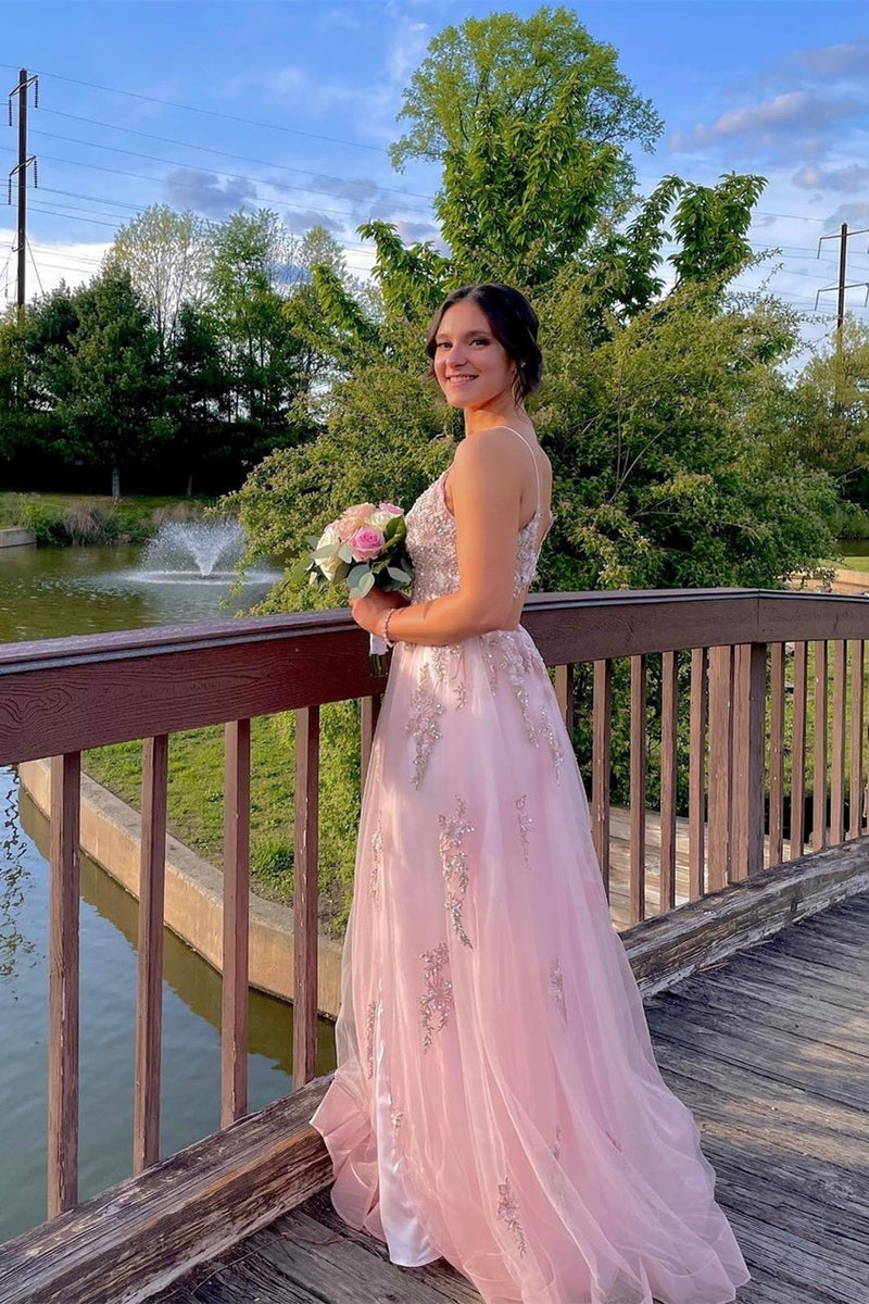 Sage Green Floral Appliques Straps A-Line Prom Dress