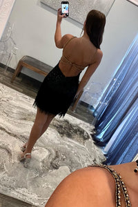 Black Butterfly Tulle Beaded Straps Homecoming Dress