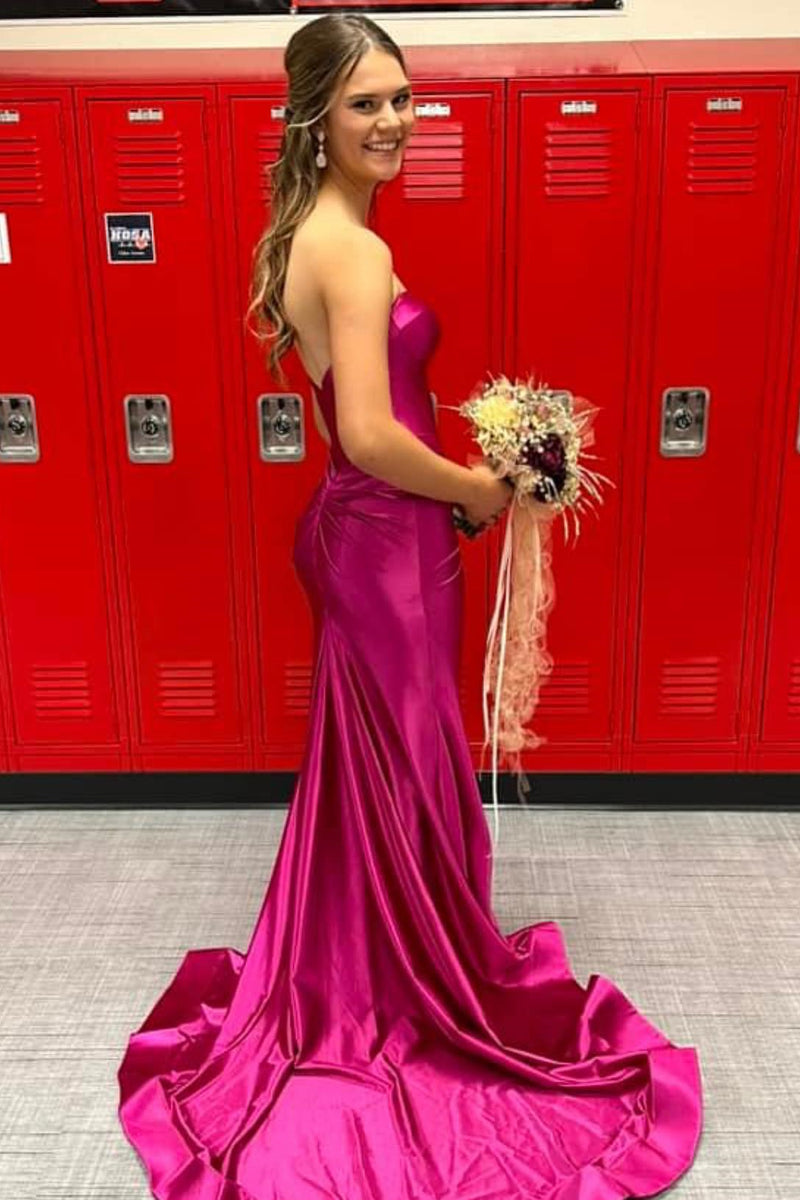 Gold Strapless Mermaid Satin Long Prom Dress