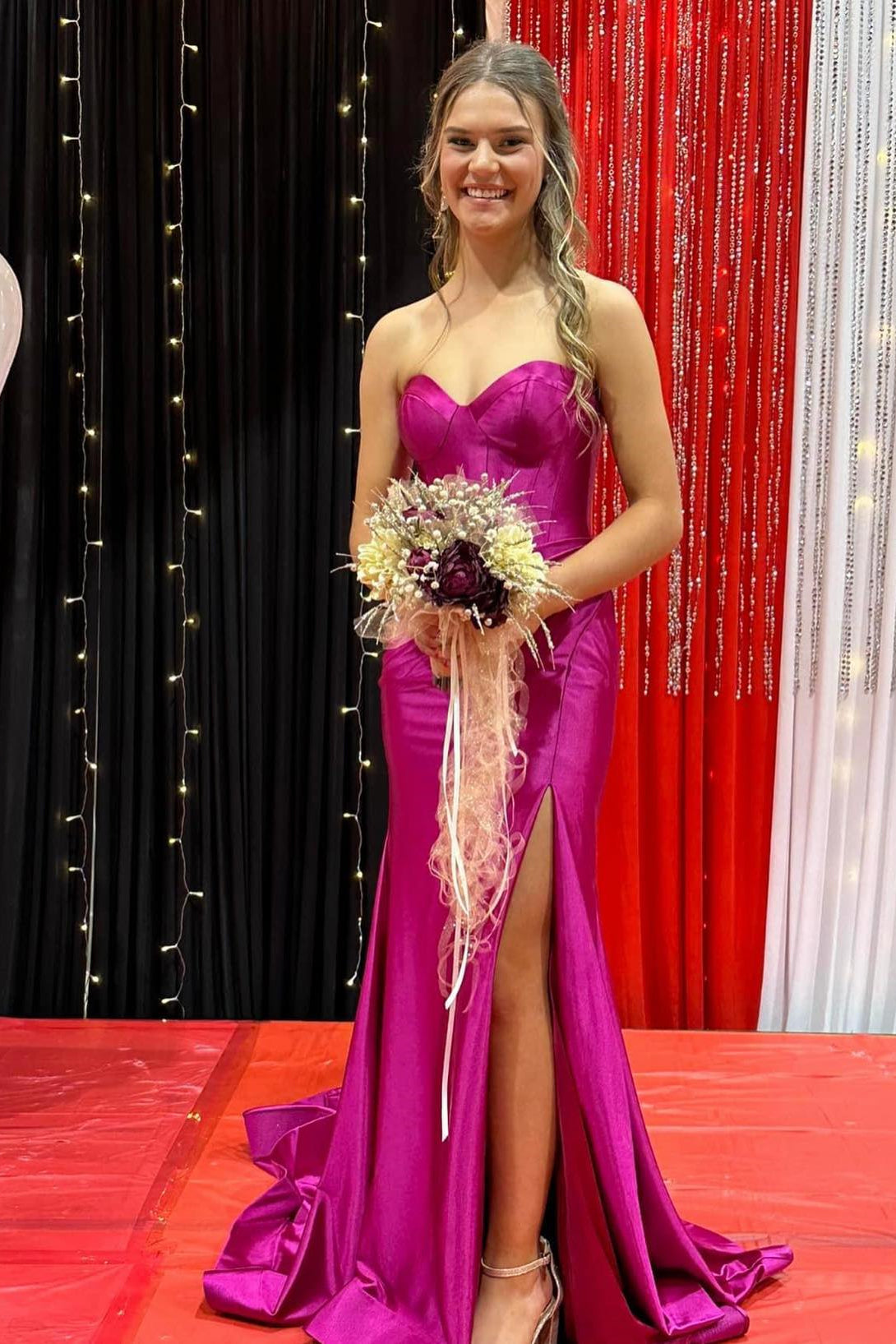 Gold Strapless Mermaid Satin Long Prom Dress