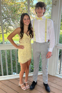 Blue Lace-Up Appliques Strapless Sheath Homecoming Dress