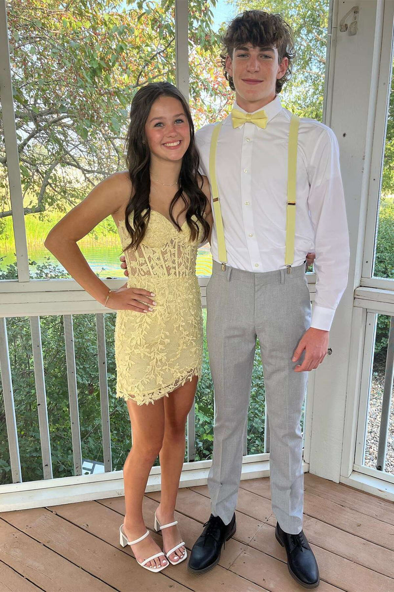 Blue Lace-Up Appliques Strapless Sheath Homecoming Dress