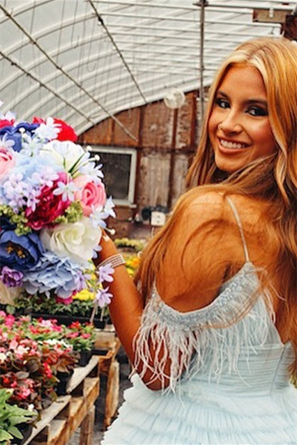 Pink Off-the-Shoulder Feathers Multi-Layers Long Prom Dress with Slit