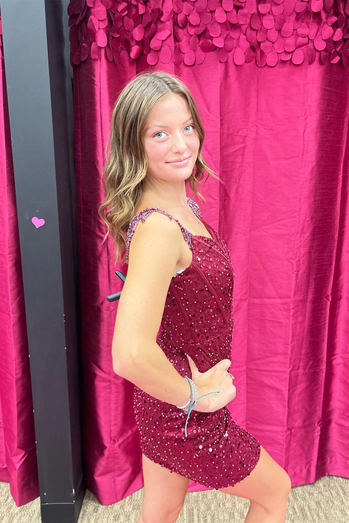 Wine Red Sequins Plunging Off-the-Shoulder Sheath Homecoming Dress with Tassels