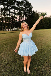 Sweetheart Hot Pink Appliques A-line Short Ruffle Dress