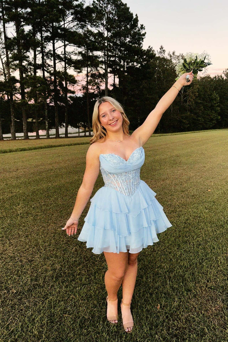 Sweetheart Hot Pink Appliques A-line Short Ruffle Dress