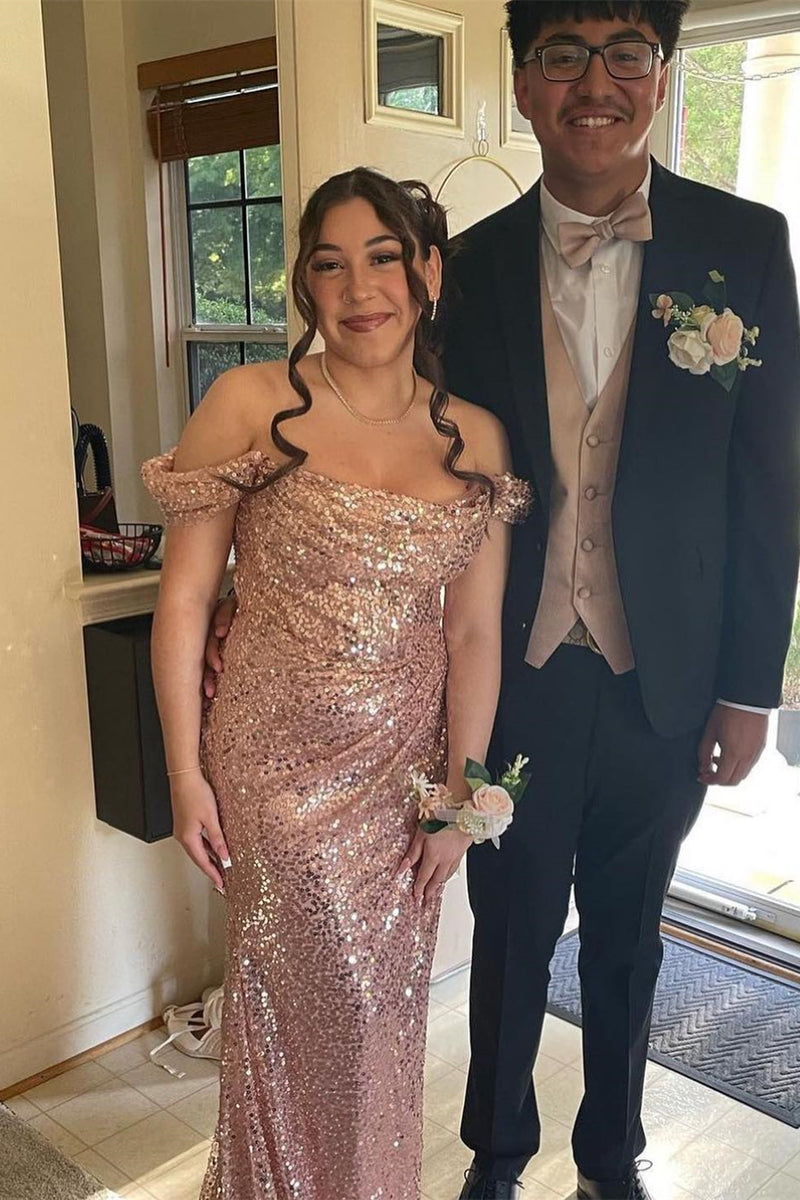 Sequins Strapless Mermaid Long Dress with Slit