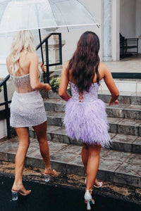 Black Strapless Appliques Homecoming Dress with Feathers