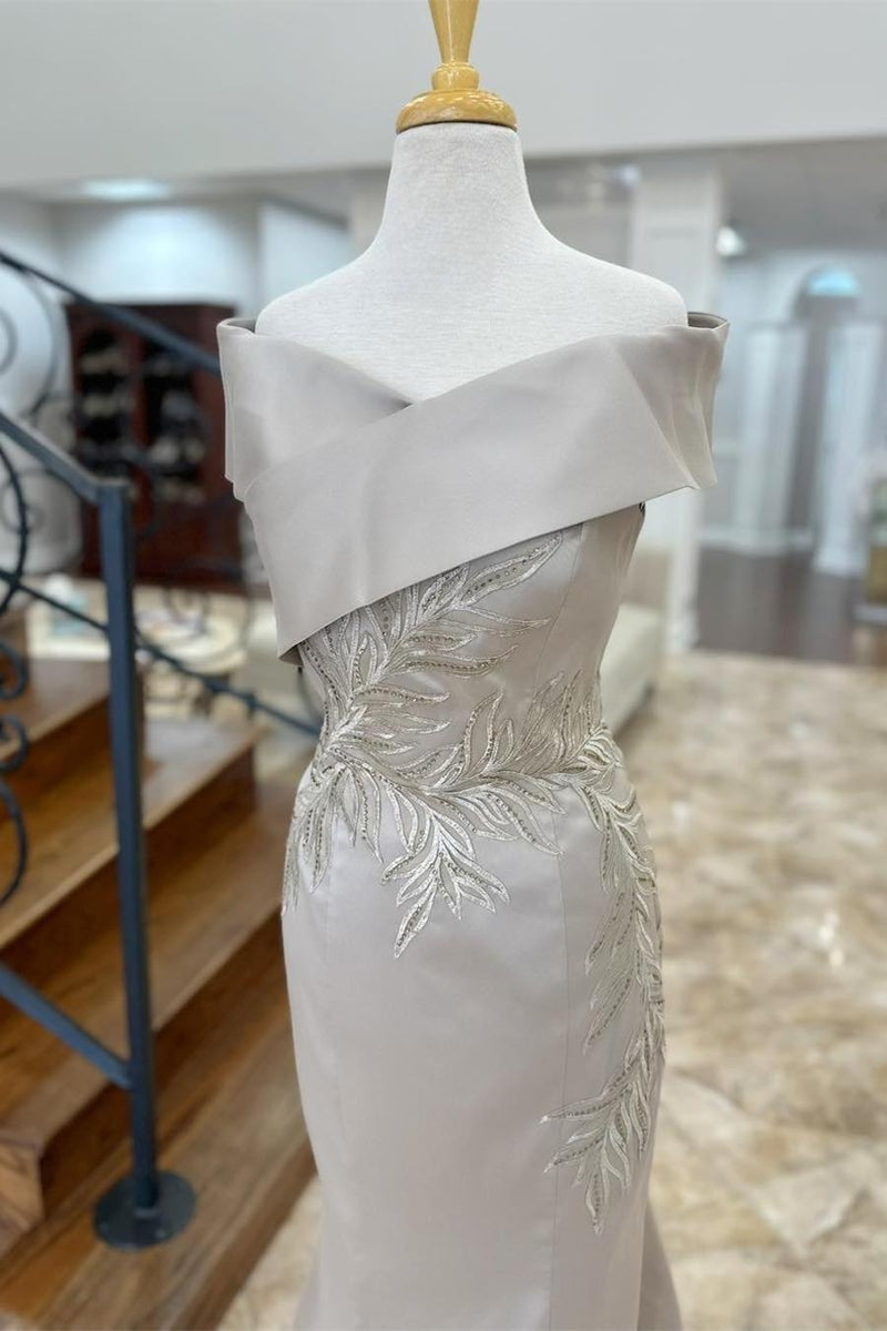 Grey Portrait Appliques Mermaid Long Mother of Bride Dress