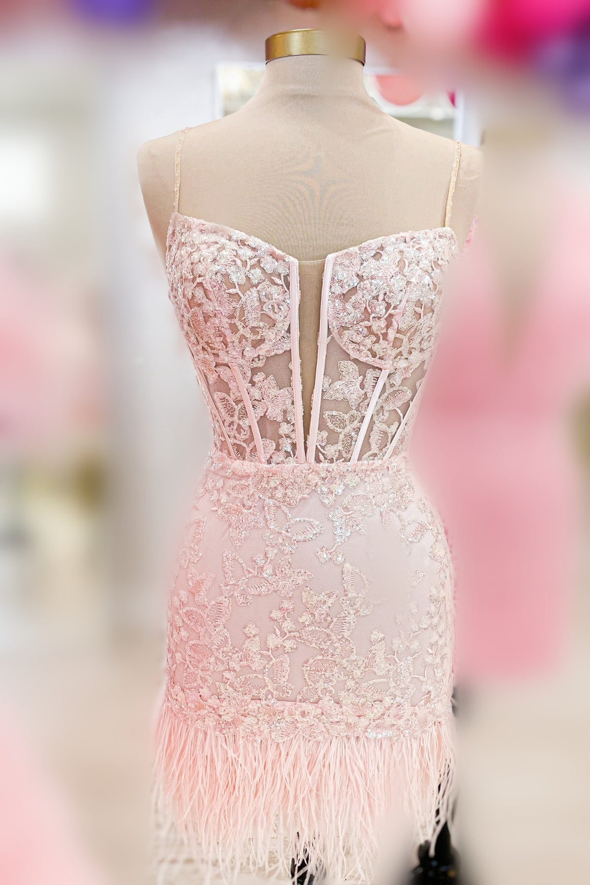 Light Blue Sequined Embroidery Sheath Strapless Homecoming Dress with Feathers