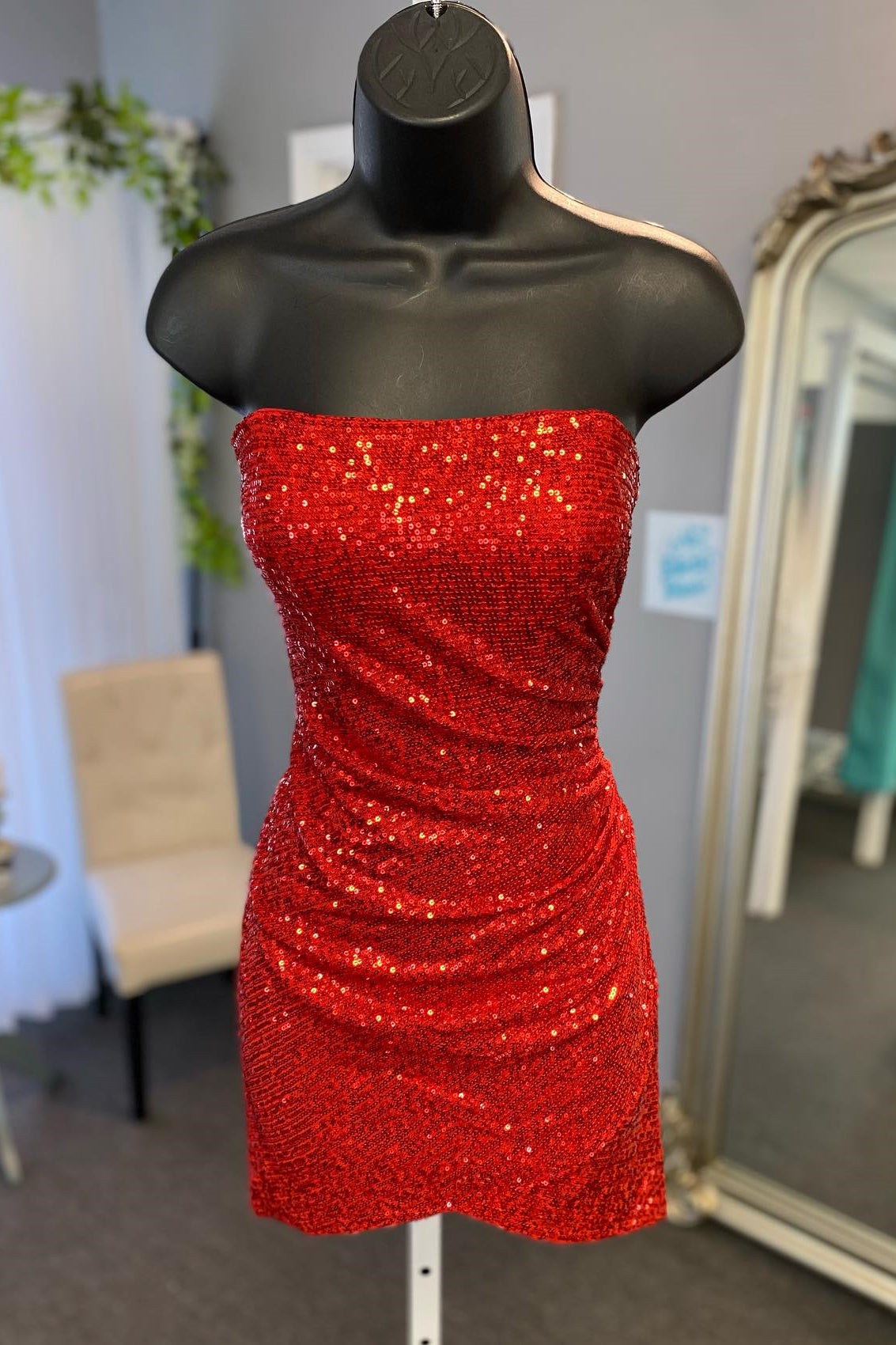 Black Sequin Strapless Bodycon Short Party Dress