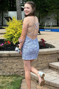 Royal Blue Appliqués Backless Mini Homecoming Dress