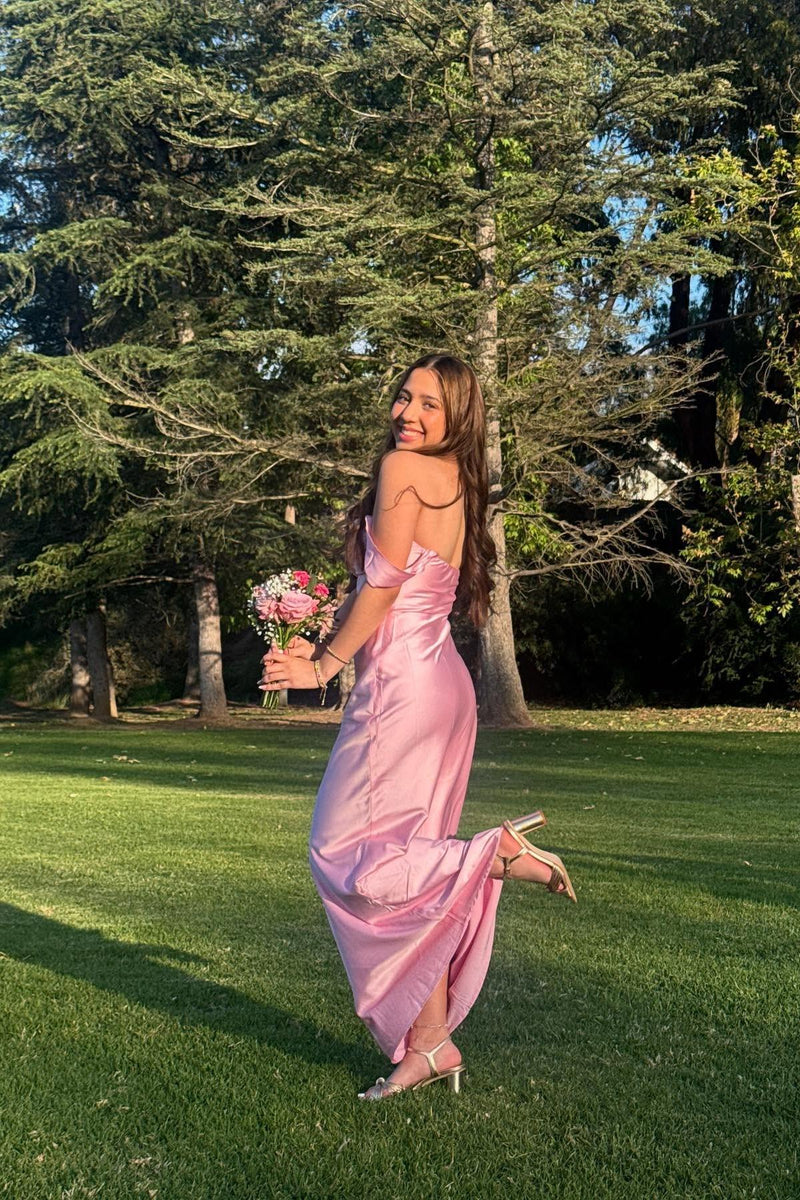 Off the Shoulder Yellow Soft Satin Fitted Party Dress