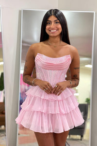 Beaded Yellow Corset A-line Short Ruffle Dress