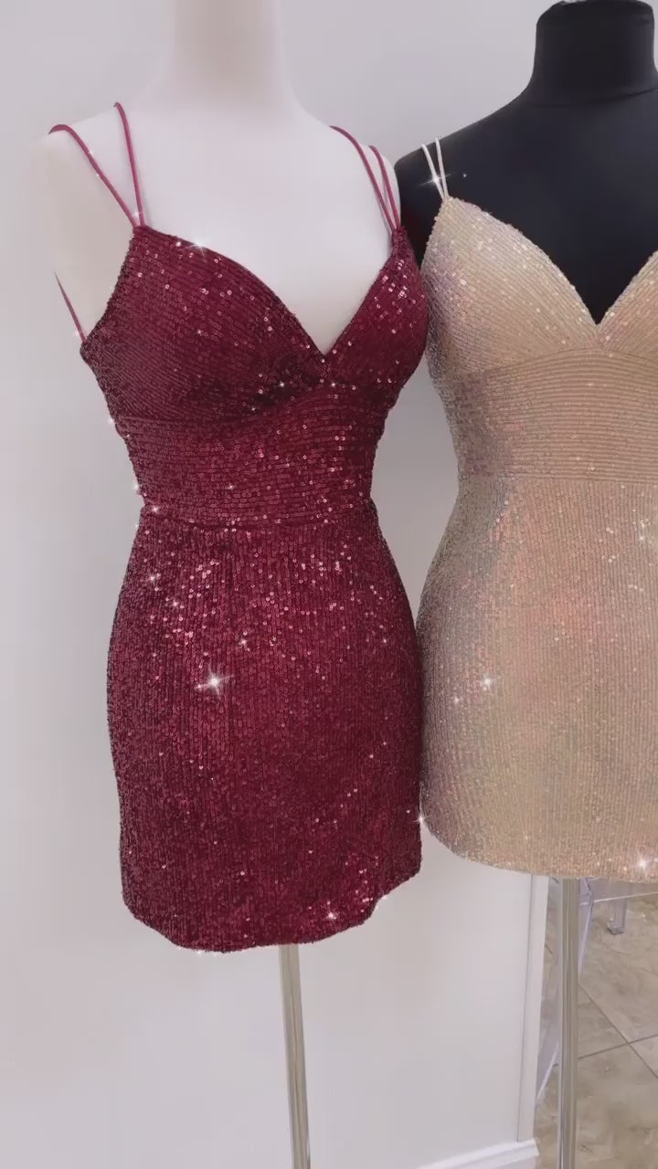 Navy Blue Sequins Lace-Up Mini Homecoming Dress