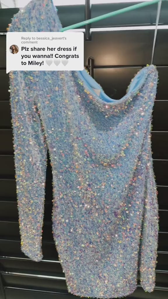 Red Sequins One-shoulder Long Sleeve Party Dress