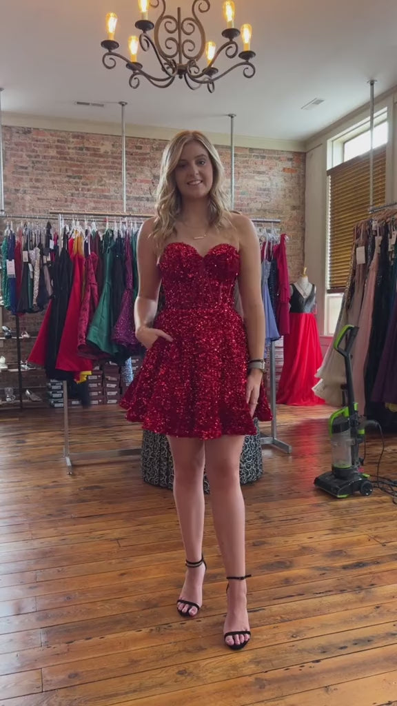 Blue Sequin Sweetheart A-Line Short Homecoming Dress