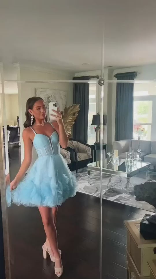 Hot Pink Straps A-line Ruffled Homecoming Dress