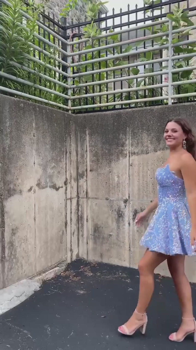 Lavender Sequins A-line Strapless Homecoming Dress