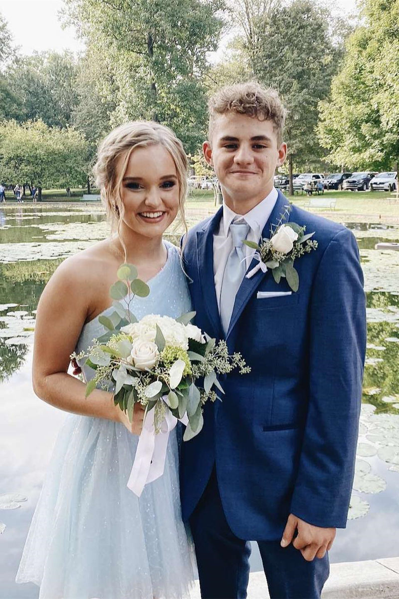 Classy Yellow One Shoulder Short Formal Gown with Beading