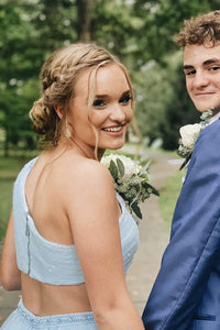 Classy Yellow One Shoulder Short Formal Gown with Beading