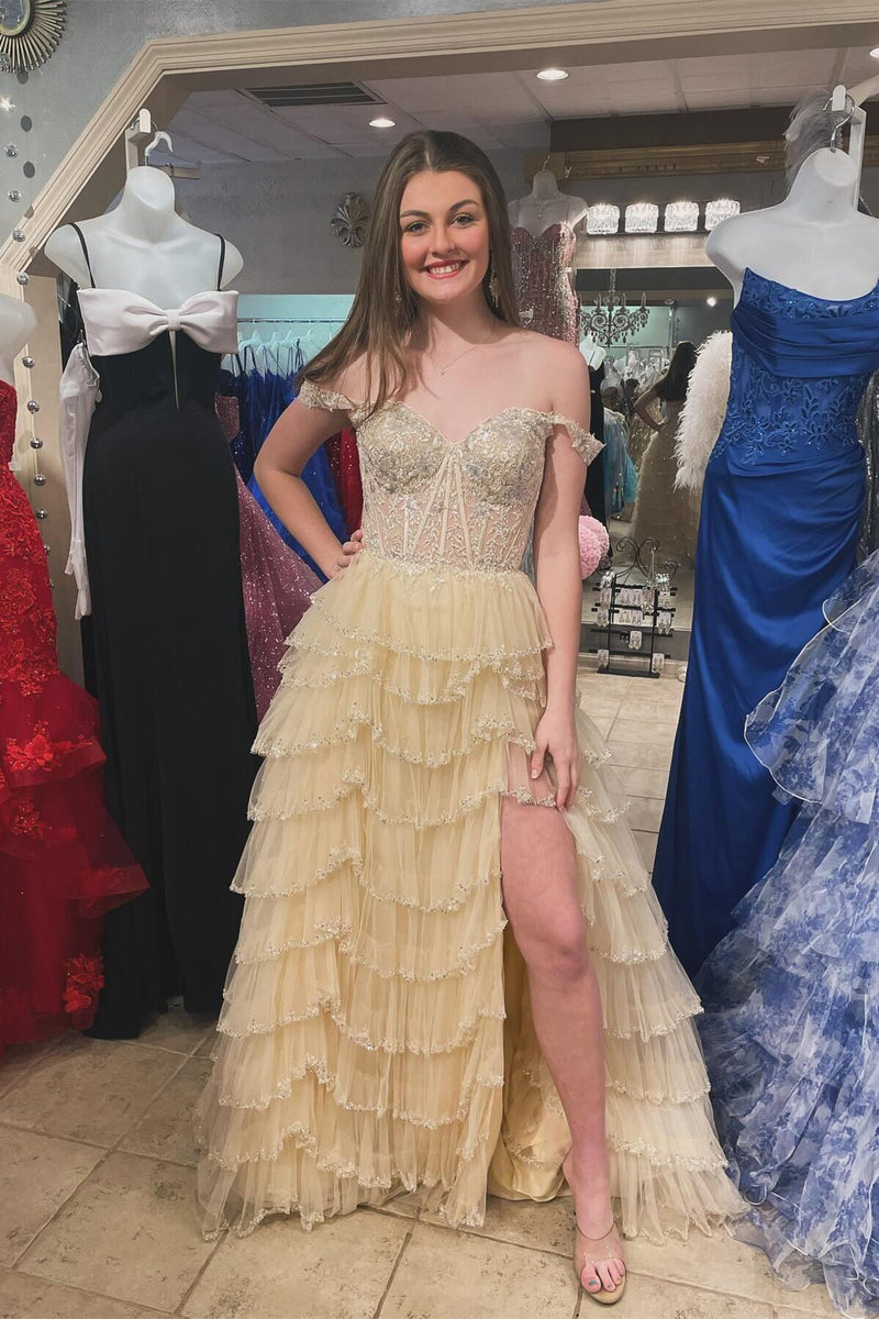 Light Pink Floral Layers Sequined Long Prom Dress