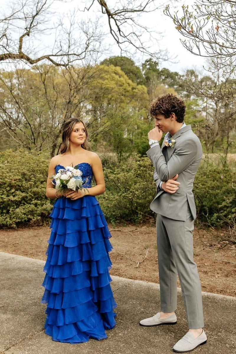 Sweetheart Flower Appliques Multi-Layers Long Prom Dress