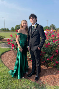 Royal Blue Lace Satin Off-the-Shoulder Mermaid Long Formal Dress