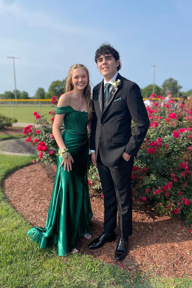 Royal Blue Lace Satin Off-the-Shoulder Mermaid Long Formal Dress