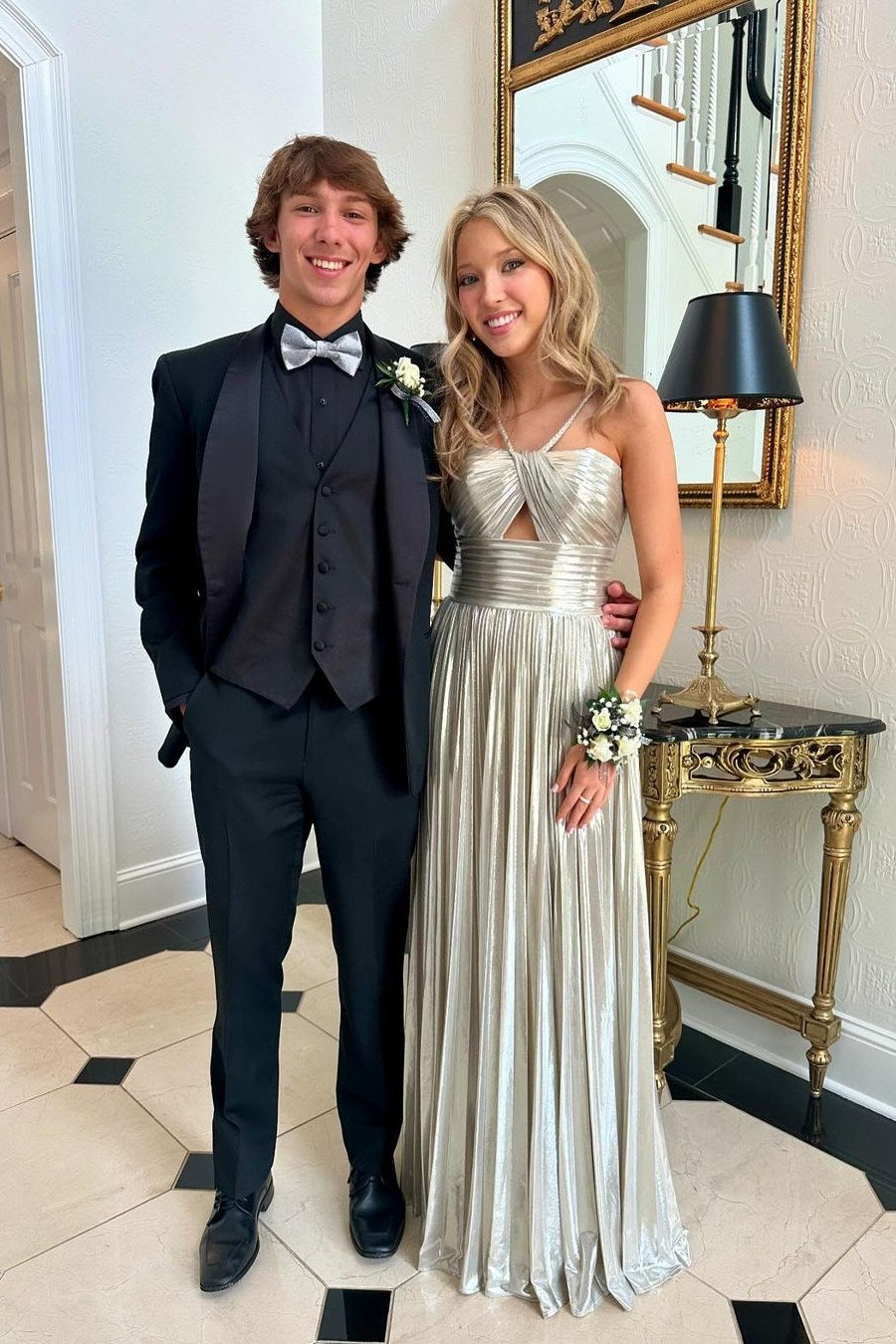 Purple Spaghetti Straps Metallic Keyhole Long Prom Dress with Slit